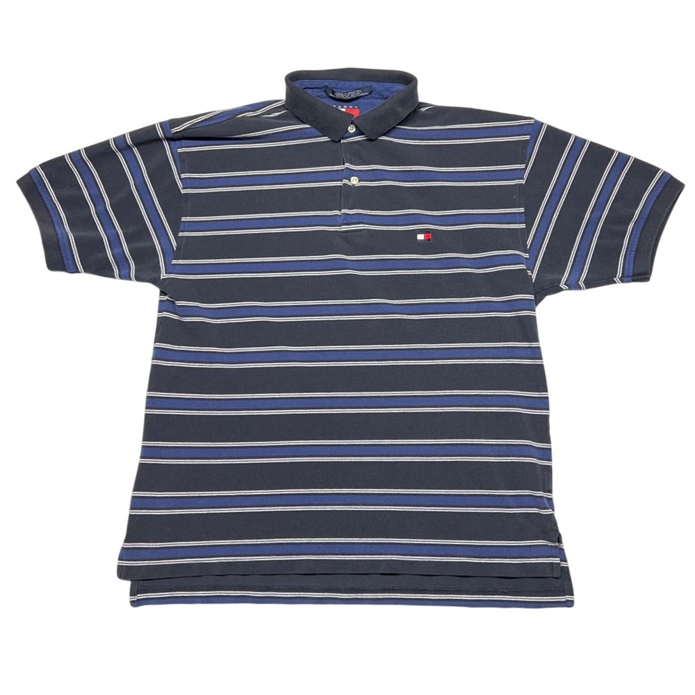 Vintage Y2K Tommy Hilfiger Striped Polo Men's Large‎ 100% Cotton EUC